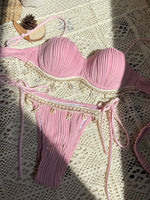 Shell Scalloped Wrinkled Underwired Bra Cup Bikini Female Swimsuit Women Swimwear Two-pieces Bikini Set Push Up Bathing Suit