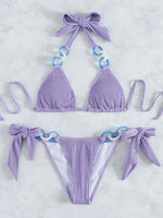 Sexy Halter Rings Ribbed Bikini 2025 Female Swimsuit Women Swimwear Two-pieces Bikini Set Brazilian Bathing Suit Swim Beach Wear
