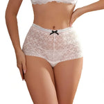 1pc Mid Waist White Sexy Women Panties Perspective Floral Solid Elegant Lady Briefs French style Bow Female Boyshorts Underpants