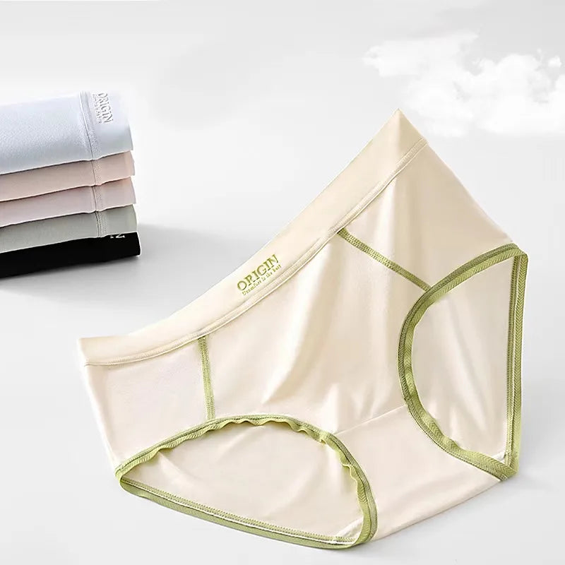 Simple Versatile Color Contrast Ladies Mid Waist Skin Friendly Panties Summer Breathable Cotton Crotch Soft Comfortable Briefs