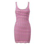 Women Wave Striped Knit Tank Dress Summer Sleeveless Bodycon Mini Dress Bohemian Casual Dress Beach Holiday