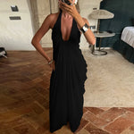 FDYOUI 2026 Summer Backless Ruched White Long Maxi Dress for Woman Elegant Sexy Halter Sleeveless Loose Evening Party Dresses