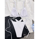 Sexy Halter Pearls Strappy Bikini Female Swimsuit Women Swimwear Two-Pieces Bikini Set High Cut Bather Bathing Suit Swim V5473