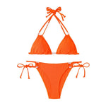 2Pcs/Set Women Bikini Set Adjustable Side Straps Halter Bra Low-rise Swimming Briefs Set Ladies Pure Imitation Pearls Swimwear