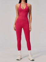 Summer Seamless Yoga Sets Women V Neck Slim Sports Tank Top Fitness Suit Peach Hip High Elasticity Leggings Running Tracksuit