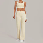 Breathable Stretch Yoga Sets Women Quick Drying Shockproof Sports Bra High Waist Bell Bottom Pants Gym Two-piece Fitness Suit