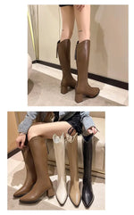 Pointed Toe Women High Boots Fashion Side Zippers Long Booties Ladies Elegant Party High Heel Shoes Winter Women's Footwear