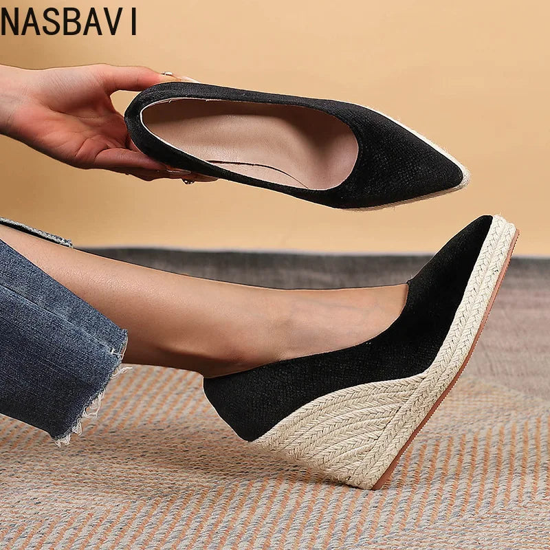 Spring Summer Shoes Women High Heels Fashion Ladies Wedges Party Shoes Retro Straw Shoes Women Pumps Wedge Heel 8.5cm