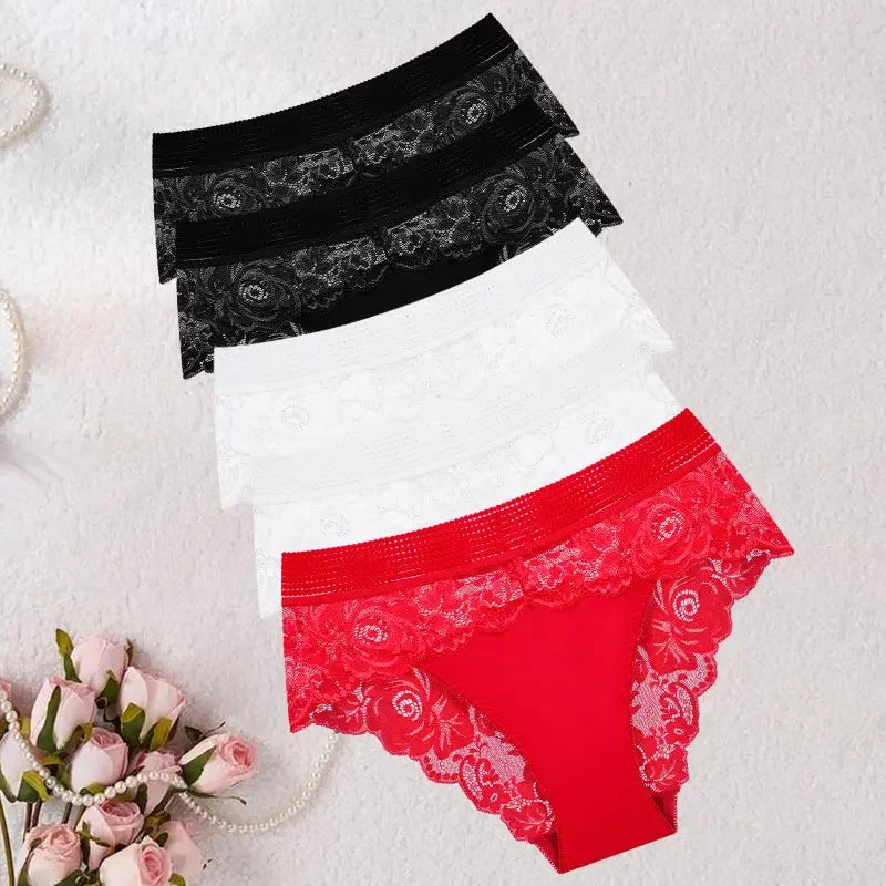 5pcs/pack Fashion Style Lady Briefs Elegant Women's Panties Low Waist Floral Sexy Lingerie Comfortable Soft Female Underpants