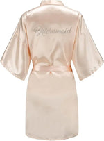 Women's Satin Kimono Robes with Rhinestones Bride Bridesmaid Short Getting Ready Wedding Dressing Gown