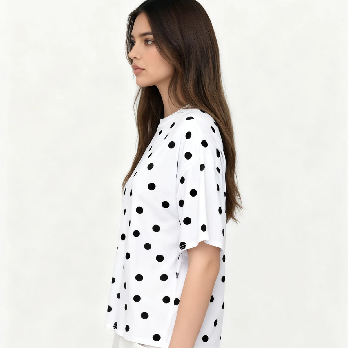 Women Dots Print T-shirs Crew Neck Short Sleeve Summer Loose Vintage Tops for Casual Daily