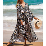 Sexy Zebra Printed V Neck Tunic Beach Cover Up Cover-ups Beach Dress Beach Wear Beachwear Beach Long Dress Female Women V4159