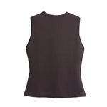 Foridol Gold Button Knitted Tank Top Women Autumn Winter Burgundy Short Vest Sleeveless V Neck Chic New Fashion Tops