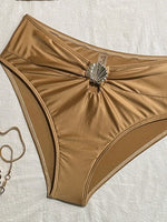 Sexy Metal Shell High Waist Bikini Set Women Black Coffee Pleate Push Up Two Piece Swimsuit 2026 Holiday Bathing Suit Swimwear