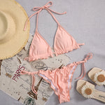 2026 Ribbed Ruffled Frilled Brazilian Bikini Women Swimsuit Female Swimwear Two Pieces Bikini Set Halter Bathing Suit Swim Lady