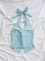 Sweet Bow-Tie Neckline Halter Topfor Women Hot Girl Solid-Color Cropped Knit Tank Top Summer Beach Outfit Female Clothes