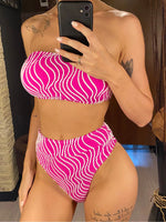 Sexy Wave Striped Bandeau High Waist Bikini Female Swimsuit Women Swimwear Two-Pieces Bikini Set Bather Bathing Suit Swim V5445