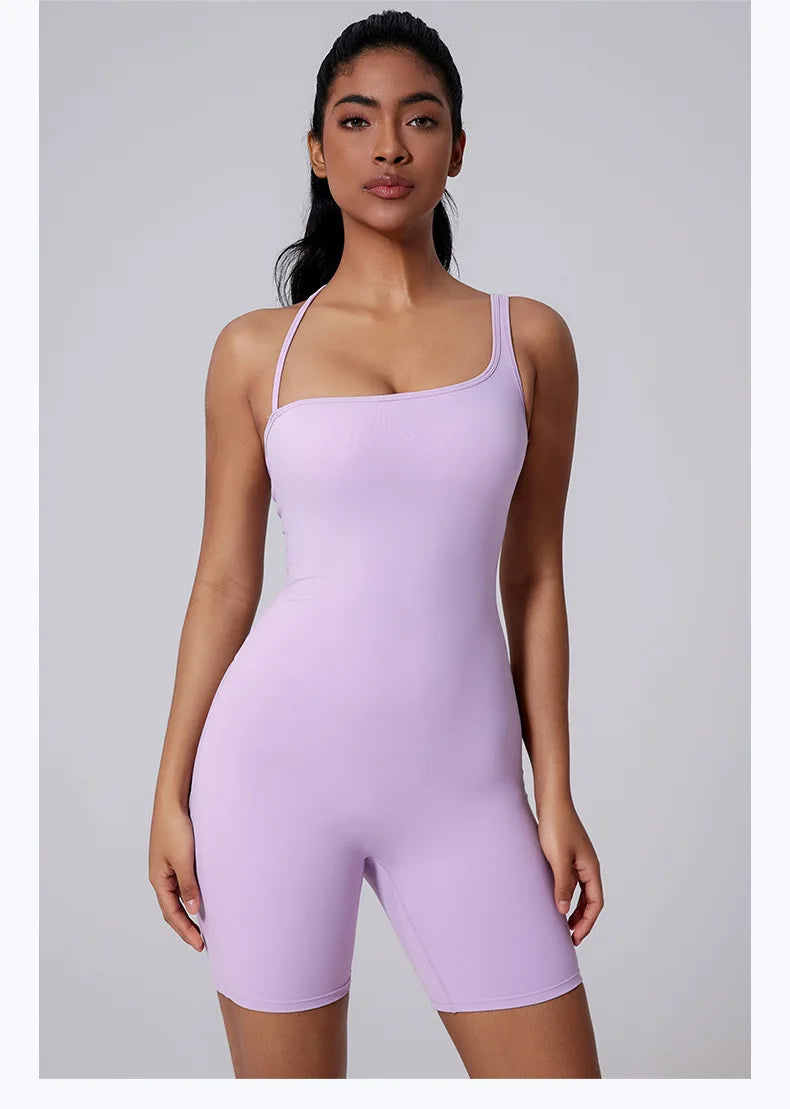 Sexy Fitness Yoga Jumpsuit Women Sleeveless Slim Playsuit Pleated Hollow Running Scrunch Shorts Romper One Piece Sports Suit