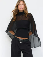 FDYOUI Woman Black Corset with Cover-ups 2-piece Sets Chic Sexy Hollow Out Evening Party Tops Female Blouses Shirts High Street