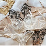 French Ultra Thin Women Underwear Set Sexy Lace Flowers Embroidery Bra Summer Ladies Wide Version Breathable Lingerie Thong Sets