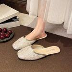 Baotou Slippers Women 2026 Summer Soft Sole Flat with Sequin Lazy Heelless Half Drag Comfortable Pregnant Women Wear Flip-flops