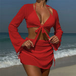 9 Colors New Long Sleeve With Skirt Bikini Female Swimsuit Women Swimwear Four-pieces Bikini set Bather Bathing Suit Swim V6358P