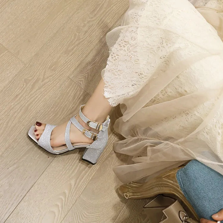 Fashion Cross Strap High Heels Sandals Party Wedding Bridal Shoes Summer Gold Silver Ladies Sandal Women