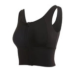 Women Sports Vest Sleeveless Round Neck Zipper Closure Fitness Bra Seamless Fabric Front Zipper Removable Chest Pad Underwear