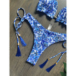 Sexy Flowers Printed Halter Brazilian Bikini Female Swimsuit Women Swimwear Two-Pieces Bikini Set Bather Bathing Suit Swim V6070