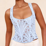 Lace Double Layer Fitted Corset Casaul Style Waist Trainer Mesh Solid Color Hollow Out Backless Suspenders Sleeveless Top CSSX