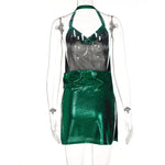 Sexy Hot Girl Slim Halter Neck Mini Dress Fold V-neck Low Cut Backless Bodycon Slit Short Dresses Streetwear Lady Party Vestidos