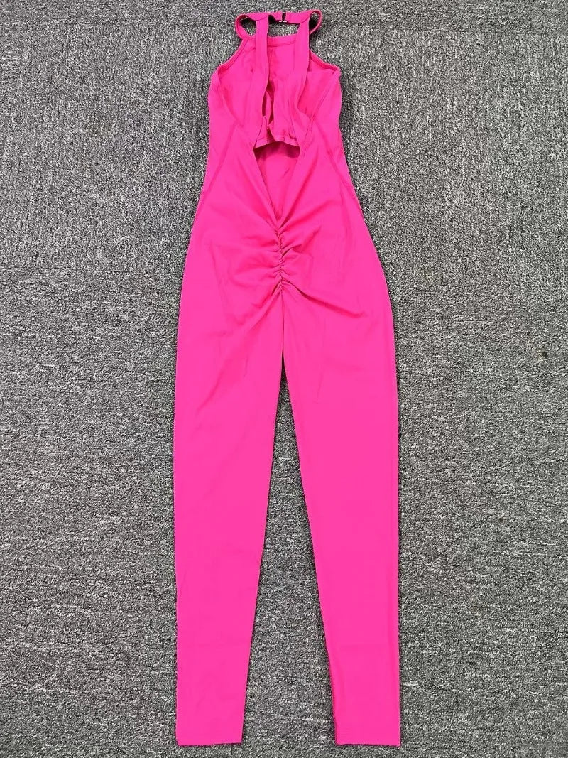 Seamless Yoga Jumpsuits Sports Fitness Peach Hip-lifting Backless Buckle One-Piece Training Gym Workout Tracksuits for Women