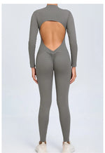 Women's Seamless Yoga Bodysuit Long Sleeve Zipper & Back Cutout Naked Feeling Quick-Dry Running Fitness Workout Jumpsuit