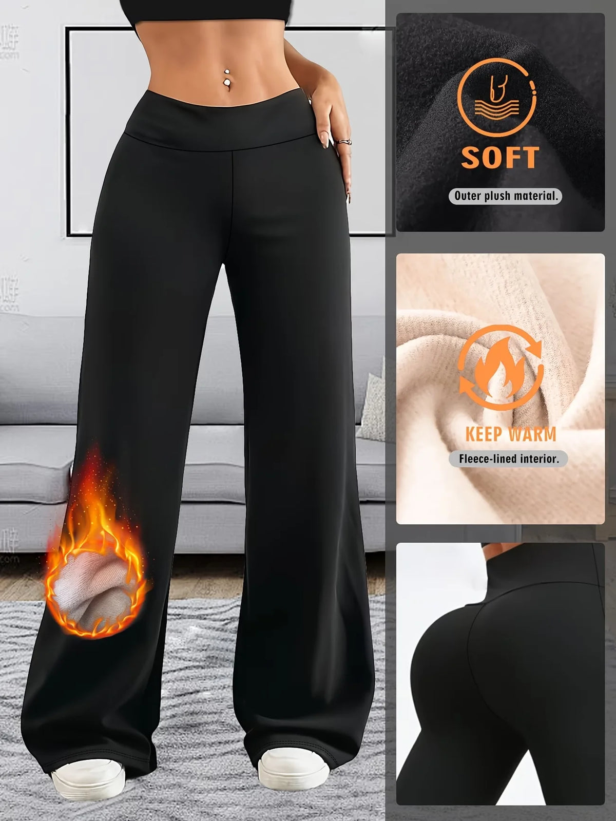 Warm Elegant High Waist Straight Leg Pants Soft Comfortable Fleece Lined Wide Leg Trousers Suitable For Casual And Formal Wear