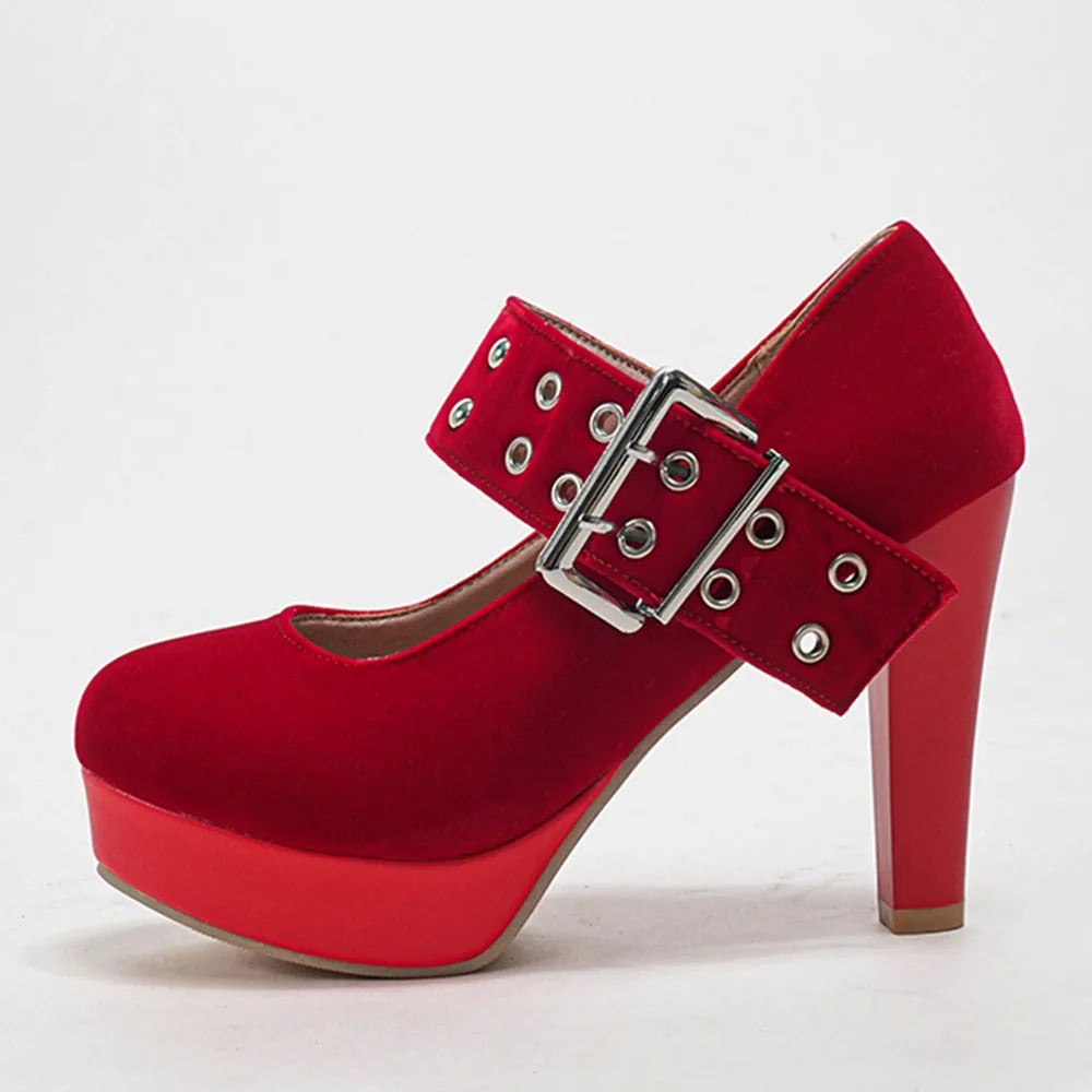 2026 Big Size 33-43 Retro Black Office Lady Buckle Strap Mary Janes Platform Pumps Elegant Red 10.5cm High Heels Shoes Women