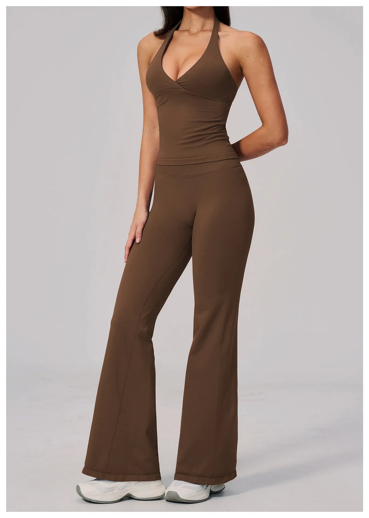 V-neck Yoga Sets Women Seamless Slimming Sports Tank Top High Waist Wide Leg Pants Fitness Suit Outwear Gym Running Tracksuit