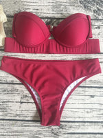 Neon Green Push Up Bra Cup Bikini Women Bandeau Swimsuit Female Swimwear Two Pieces Bikini Set Brazilian Bathing Suit Swim Lady