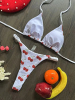 Swimwear Women CuteCherry Print Brazilian Thong Bikini Set Sexy Thong Swimsuit Two Pieces Bathing Suit Women 2023 Beach Wear