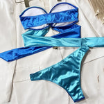 Splicing Strapless Bandeau Bikinis Sets 2026 Mujer Swimsuit Women Swimwear Back Bow Bathing Suit Biquinis Swim Wear Beachwear