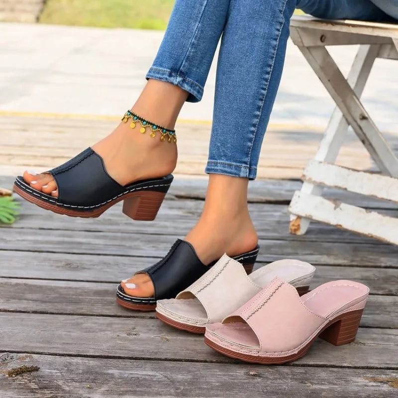 New Round Headed Sexy Elegant Comfortable Casual Slippers Fashionable Fish Mouth Temperament High-heeled