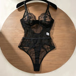Women Floral Lace Bodysuit Black Sheer Mesh One Piece Lingerie Sexy V Neck Spaghetti Strap Teddy Bodysuit Boudoir Sleepwear
