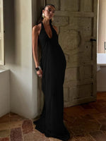 FDYOUI 2026 Summer Backless Ruched White Long Maxi Dress for Woman Elegant Sexy Halter Sleeveless Loose Evening Party Dresses