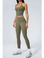 Women Tracksuit 2PCS Seamless Yoga Sets Hanging V Neck Slim Sports Tank Top Fitness Outfits Gym Running High Waist Leggings Suit
