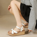 Womens Wedge Sandals Ankle Strap Buckle Knot Twist Open Toe Platform Lightweight Durable Elegant Style