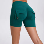 Women's Peach Lifting Yoga Shorts - High Waisted Stretchy Workout Shorts with Button Quick-Dry Tummy Control for Running Fitness