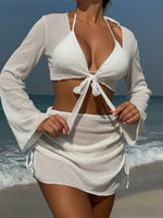 9 Colors New Long Sleeve With Skirt Bikini Female Swimsuit Women Swimwear Four-pieces Bikini set Bather Bathing Suit Swim V6358P