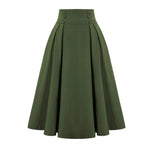 A-Line Midi Skirt Women Skirt Elastic High Waist Contrast Color Plaid Print Large Hem Mid-Calf Length Skirt Daily Wear