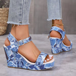 2026 New Women's Wedge Sandals Fashion Floral Printed Canvas ShoesCasual Sandals