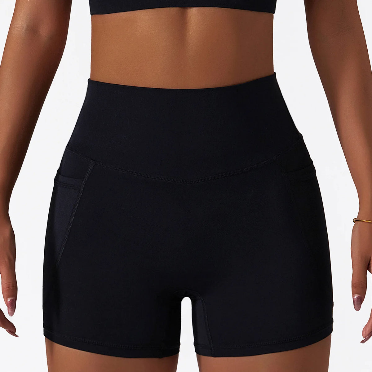 Comfortable Skin Friendly Summer High Waist Yoga Shorts Gym Hip Lift Pants Pocket Breathable Running Cycling Sports Shorts Women