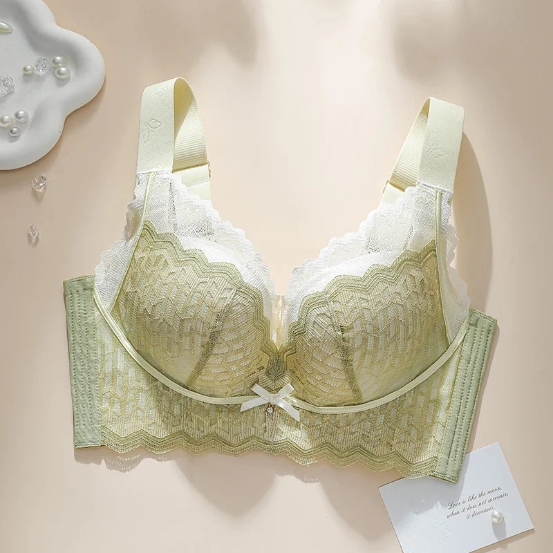 Thin WireFree Underwear Women Thin Style Large Chest Show Small Bra Gathered Adjusted Breast Closure No Steel Ring Bra 80-120CDE